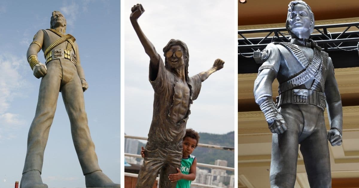 Una fue ubicada en la favela de Santa Martha, en Brasil, donde grabó su primer video musical. En 1995, para la promoción de su álbum 'History', se edificaron 9 estatuas enormes y distribuidas por toda Europa, sólo una sobrevivió al tiempo y se ubica en un estacionamiento de McDonalds en Países Bajos.