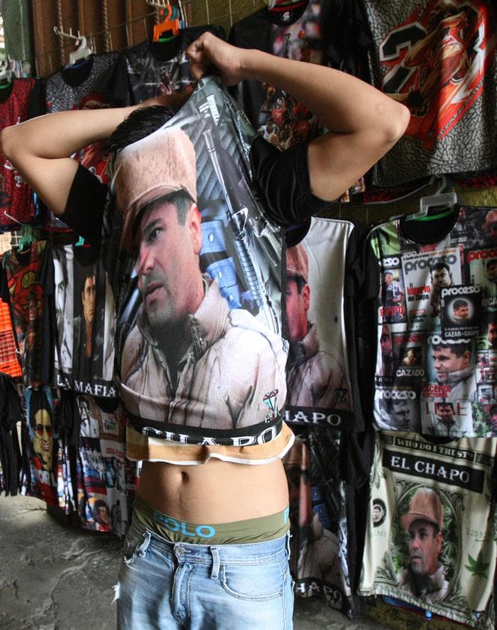 Prendas con la imagen del narcotraficante