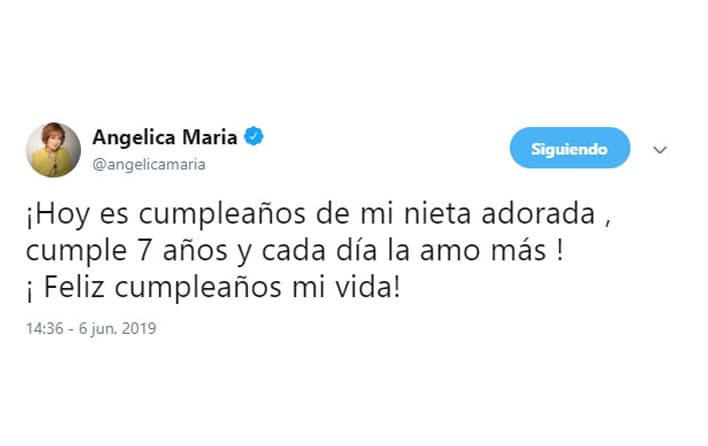 Por su parte, Angélica María también compartió con sus seguidores en Twitter que su nieta Angélica Masiel estaba de cumpleaños.
<br>