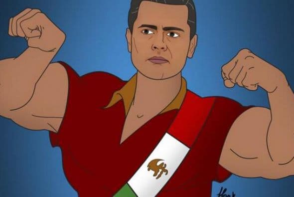 Todas las imágenes viene acompañada de un texto en verso que resalta que los mandatarios no son héroes sino los antagonistas. En la foto el presidente de México, Enrique Peña Nieto al estilo Gastón de La Bella y la Bestia Cortesía de Saint Hoax.