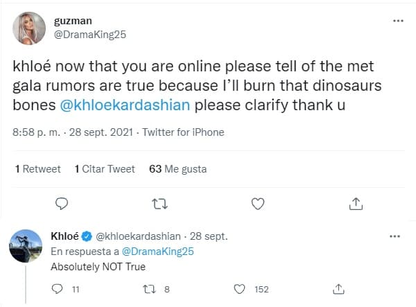 Uno de sus seguidores no se quedó con la duda y le preguntó directamente si eran ciertos dichos rumores de si está vetada de la Met Gala. A lo que respondió tajantemente que "absolutamente no es verdad".