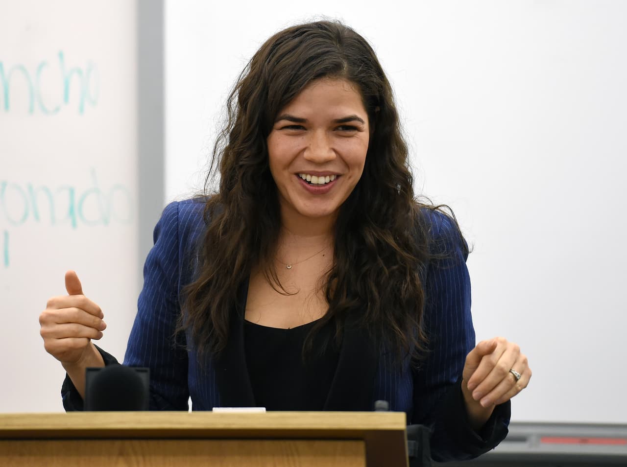 America Ferrera, actriz hispana, nacida en Estados Unidos, que debutó en la película "Las mujeres reales también tienen curvas" y que ha participado en películas como “Cesar Chavez” y “End of Watch”.