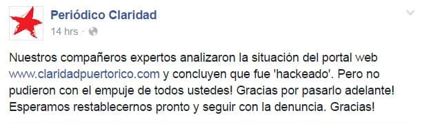 La página de Claridad se cayó tras publicar la noticia