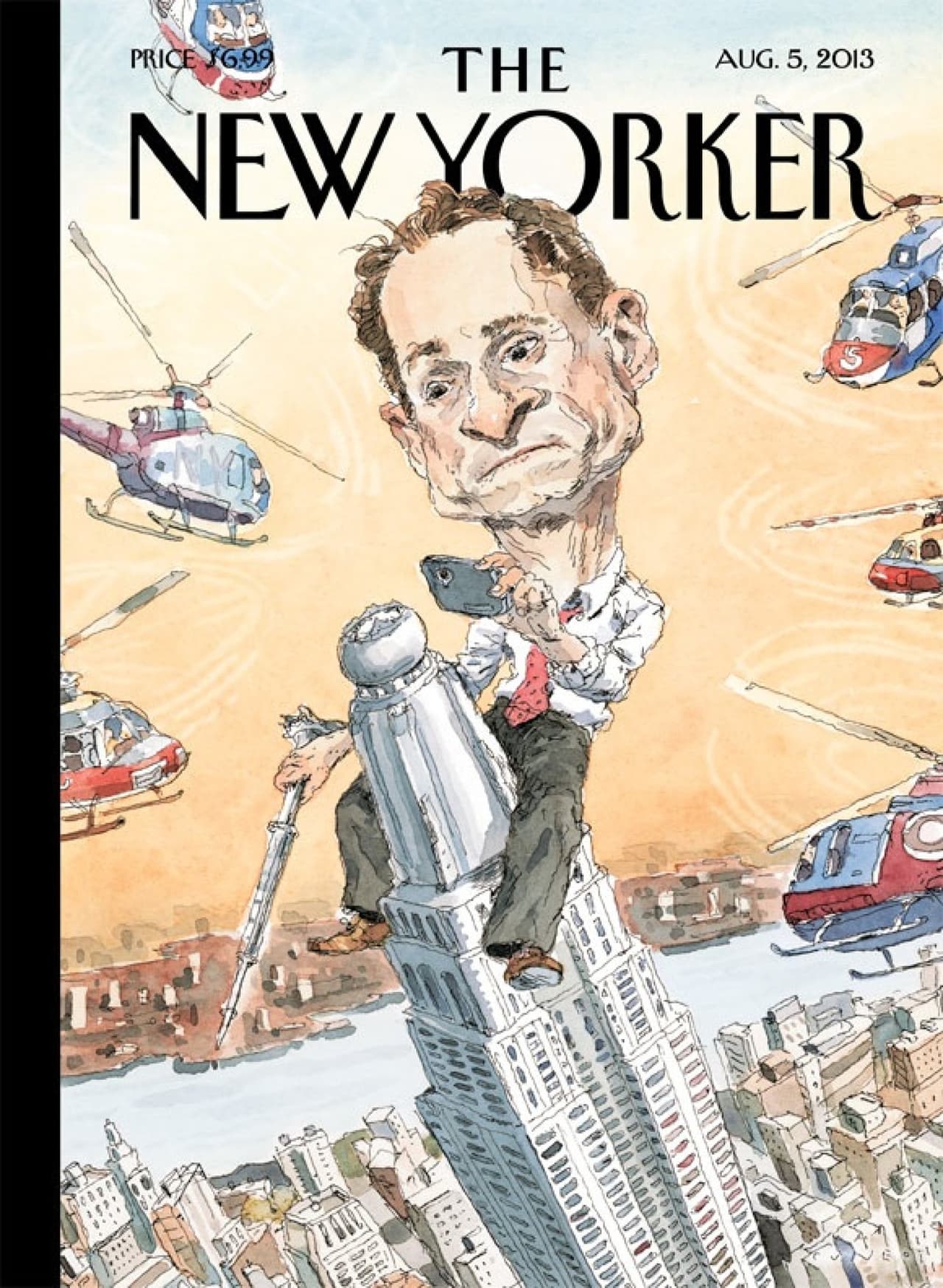 Esta portada de The New Yorker, del 5 de agosto de 2013, caricaturizó el segundo escándalo de "sexting" de Wiener, en la época en que estaba en campaña para ser alcalde de Nueva York.