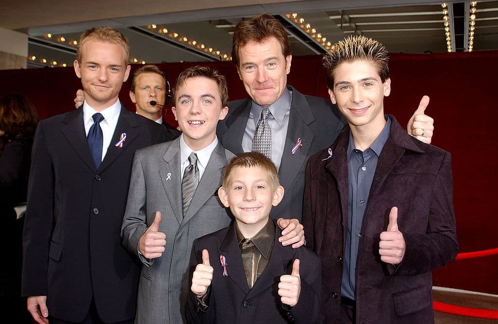 Christopher Masterson, Frankie Muniz, Erik Per Sullivan (front center), Bryan Cranston and Justin Berfield