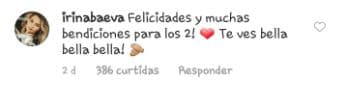 La actriz de origen ruso Irina Baeva felicitó así a la pareja en su nueva etapa como marido y mujer.