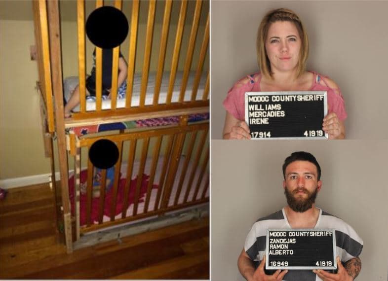 Autoridades del norte de California 
<a href="https://www.facebook.com/153688004804447/photos/a.484636461709598/1158758957630675/?type=3&theater" target="_blank">arrestan</a> a pareja por abuso infantil, tras encontrar a dos niños encerrados en "jaulas" dentro de una casa en el Condado de Modoc mientras los funcionarios cumplían una orden de registro.
<br>