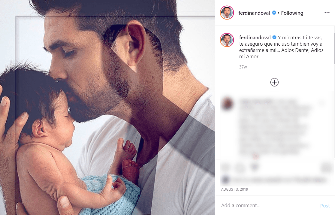 Dante falleció el 3 de agosto y su padre lo despidió con un conmovedor mensaje: “Y mientras tú te vas, te aseguro que incluso también voy a extrañarme a mí... Adiós Dante, adiós mi amor”.
<br>