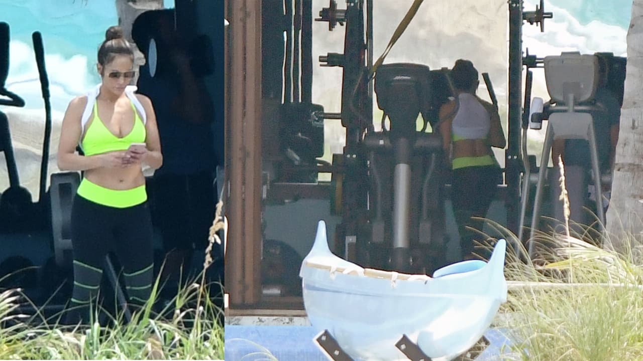 Jennifer Lopez fuera del gimnasio en la playa del Bakers Bay Golf & Ocean Club en Las Bahamas.