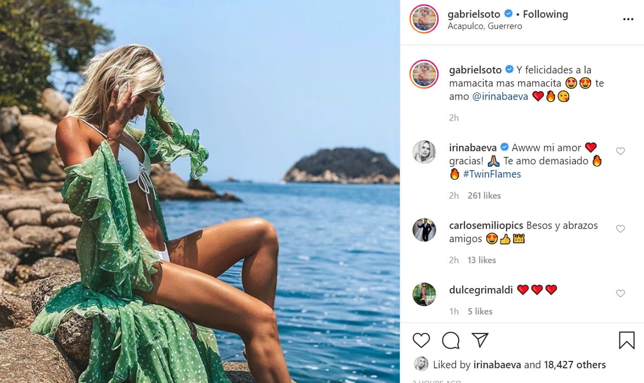 "Felicidades a 
<b><a href="https://www.univision.com/radio/raul-brindis/le-llaman-la-barbie-de-un-dolar-critican-foto-de-irina-baeva-en-traje-de-bano-video" target="_blank">la mamacita más mamacita</a></b>. Te amo Irina Baeva", escribió a modo de piropo junto con 
<b><a href="https://www.instagram.com/p/CABKboGDDzQ/" target="_blank">esta foto</a></b>. 
<br>