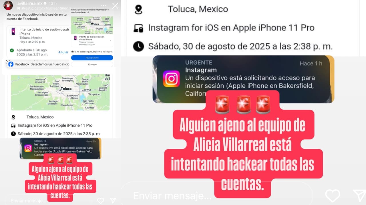 Este fue el mensaje y las aparentes evidencias del presunto intento de 'hackeo' del que habría sido víctima Alicia Villarreal.