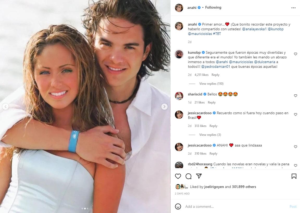 "Primer amor… ¡Qué bonito recordar este proyecto y haberlo compartido con ustedes! Ana Layevska, Kuno Becker, Mauricio islas", escribió la ex RBD.
<br>