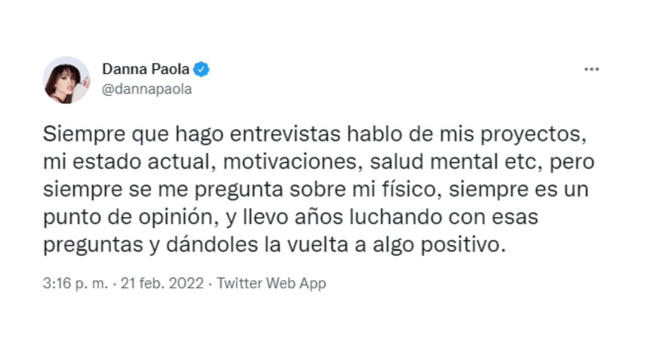 Danna Paola habló sobre el 'body shaming' que ha vivido.