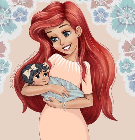 kristen Reeves es una mamá ilustradora que vive en Utah y que, inspirada en la maternidad, decidió dibujar a algunas de las princesas de Disney en su rol de madres.