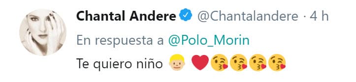 Los mensajes de apoyo no se hicieron esperar, la actriz Chantal Andere no dudó en reiterarle su cariño.