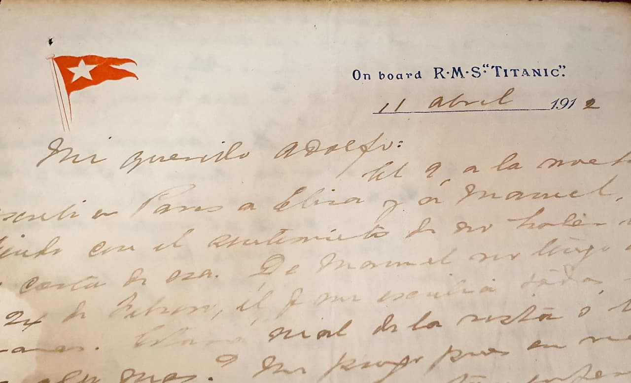 Detalle de la carta enviada por Ramón Artagaveytia Gómez en abril de 1912 a su hermano desde el mítico RMS Titanic.