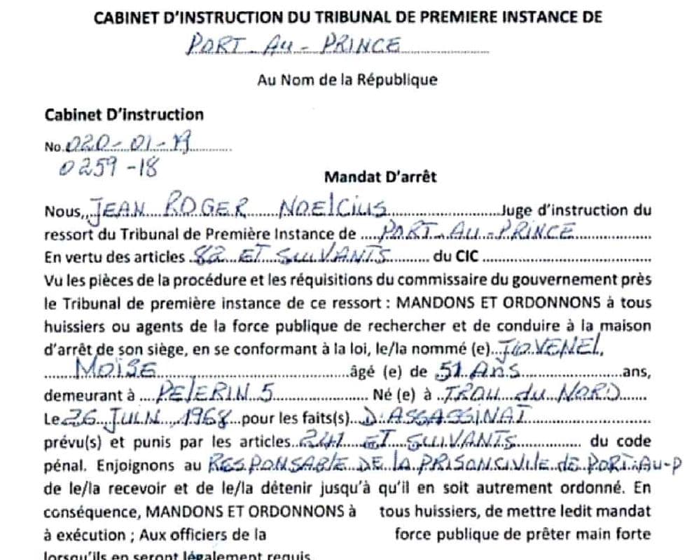 La supuesta orden de detención contra el presidente Moise tenía dos años de antigüedad. Decía que se le buscaba por "asesinato".