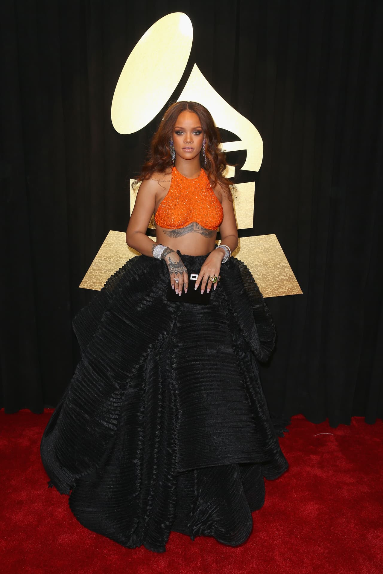 FEBRUARY 12, 2017: Rihanna poses for a photo on the red carpet at the Staples Center at the 59th Annual GRAMMY Awards. The 'Work' singer has been nominated a total of 32 times and has won 8 Grammys.