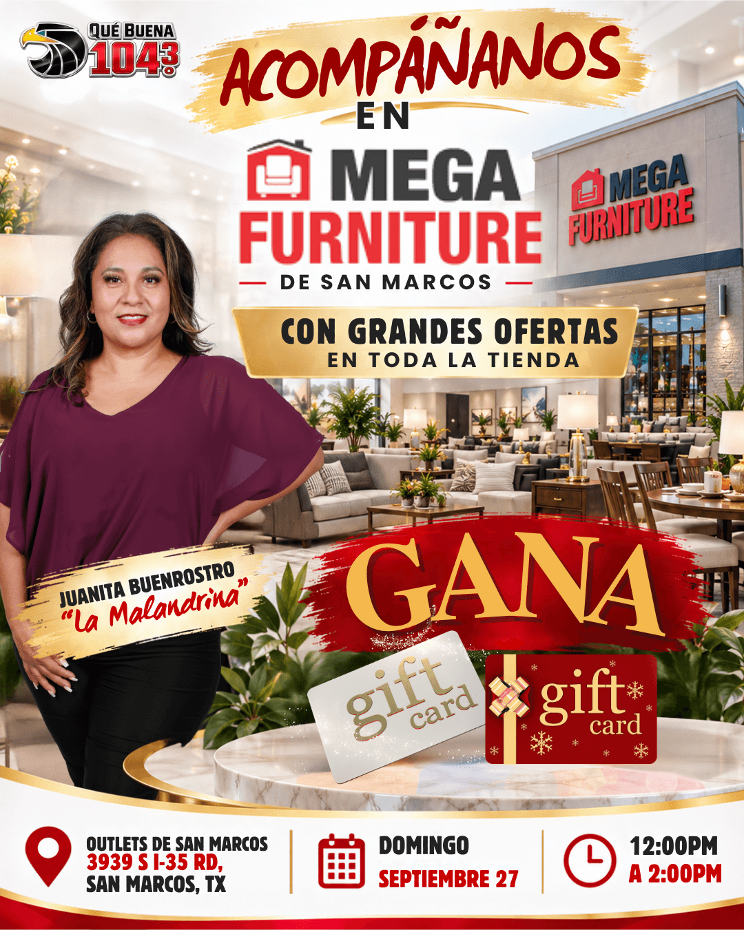🛋️🎉 ¡NOS VEMOS ESTE SÁBADO EN MEGA FURNITURE DE SAN MARCOS! 🎉🛋️