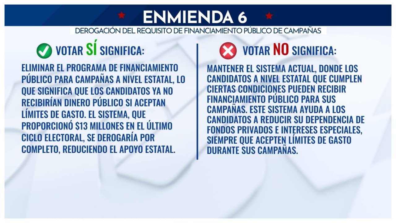 <b>ENMIENDA 6 Derogación del requisito de financiamiento público de campaña.</b>
