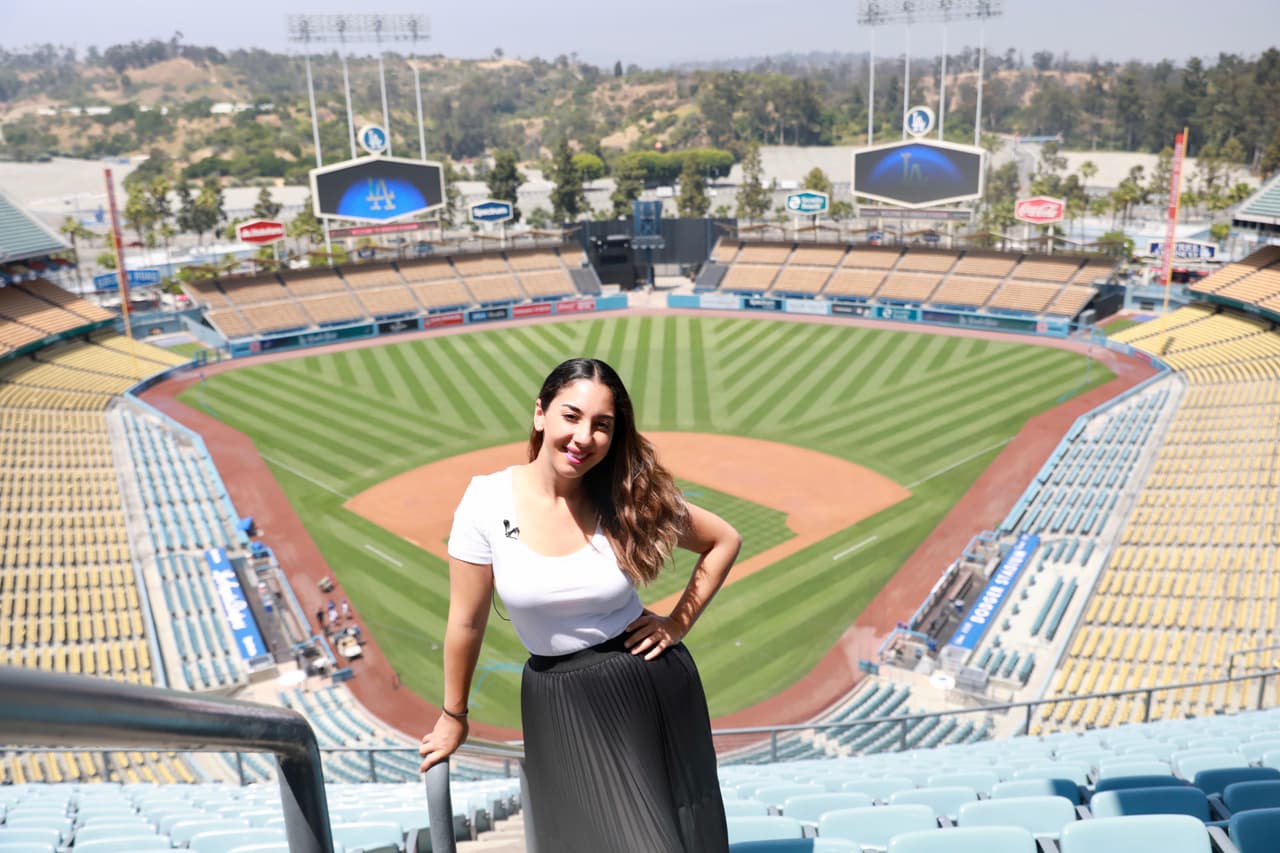 El estadio de 
<b>Los Dodgers </b>era una parada obligada para Mafer, ya que la locutora ha seguido al equipo desde pequeña.