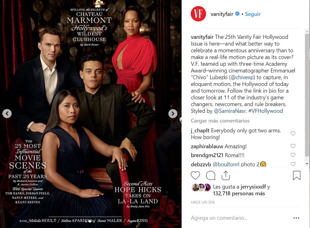 La edición anual número 25 de la revista ‘Vanity Fair’ publicó su portada de enero con la presencia de Yalitza Aparicio, y otros 10 actores nominados al Oscar, bajo la lente del mexicano y ganador de 3 estatuillas, Emmanuel Lubezki.