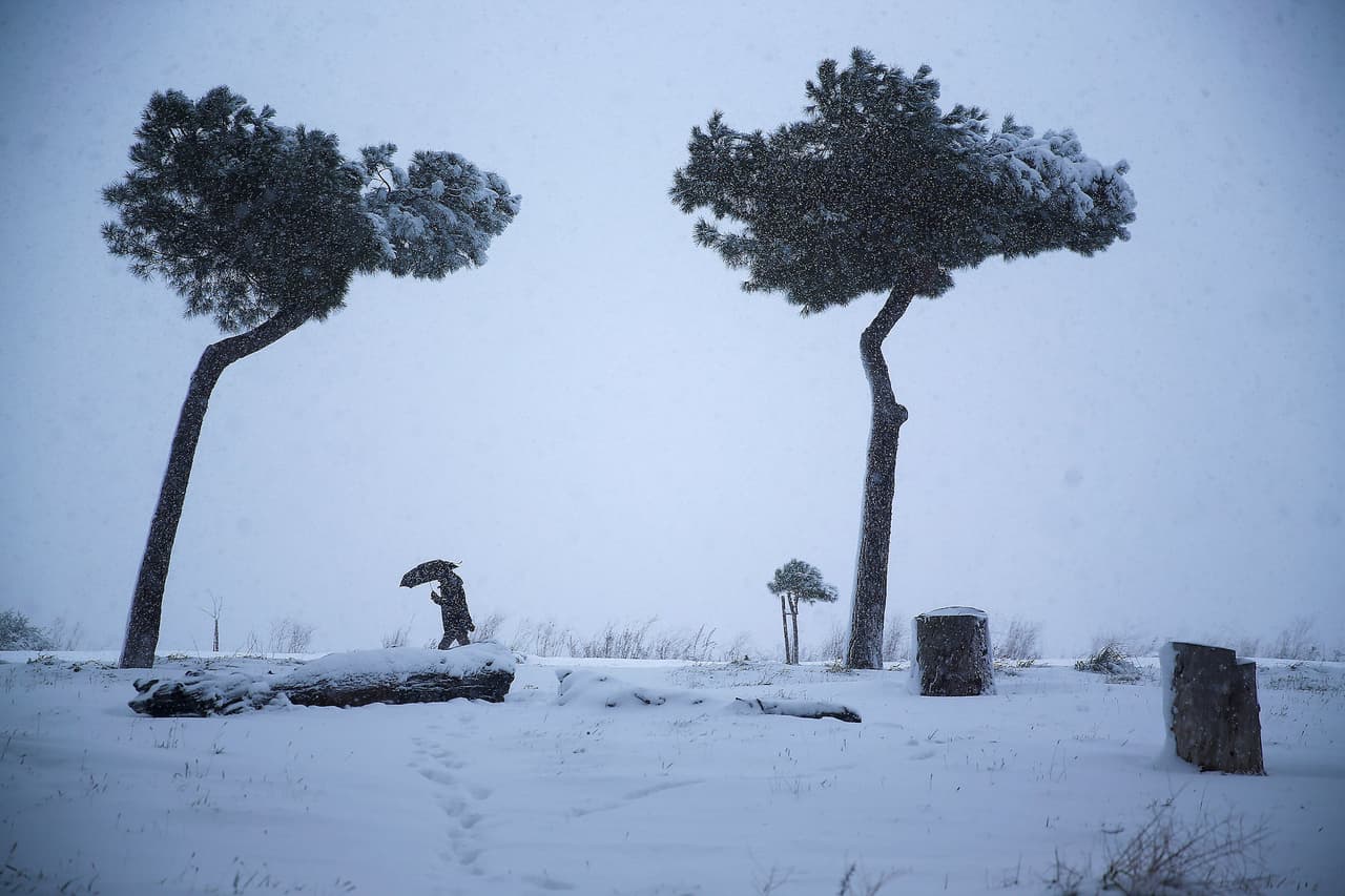 En el centro de la ciudad, una de las imágenes invernales que deja la nevada de este lunes.