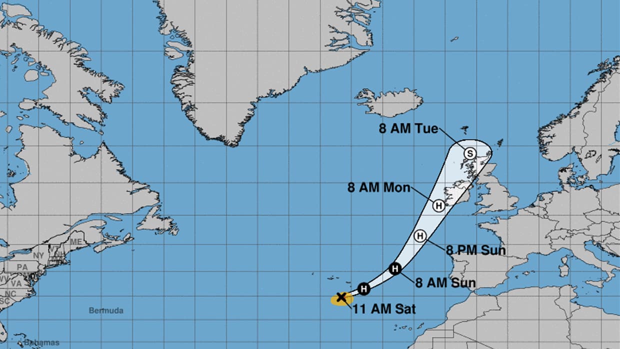 La trayectoria de Ophelia.