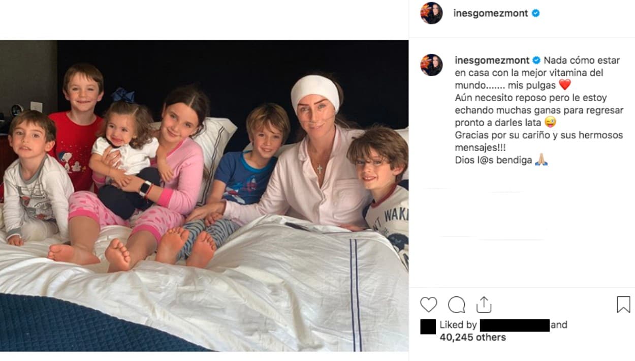 "Nada como estar en casa, con la mejor vitamina del mundo... 
<b><a href="https://www.univision.com/entretenimiento/ines-gomez-mont-y-su-esposo-se-atreven-a-todo-con-tal-de-divertir-a-sus-siete-hijos-fotos">mis pulgas</a></b>", escribió la conductora, refiriéndose a sus hijos.