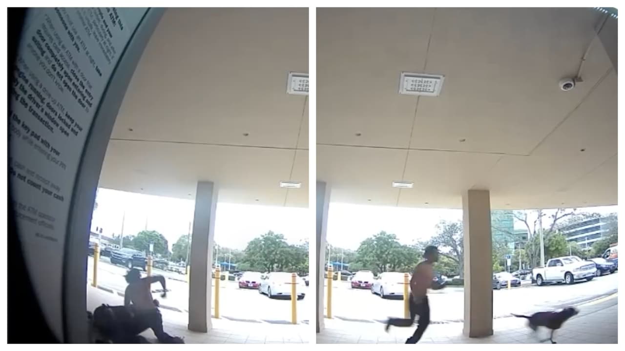 Video: sospechoso ordena a su perro atacar a un hombre que saca dinero de un ATM y lo golpea brutalmente