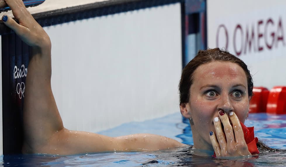 La ganadora de la medalla de plata Jazz Carlin de Gran Bretaña, en 400 metros estilo libre, alternó los colores azul, rojo y blanco de su bandera.
<br>