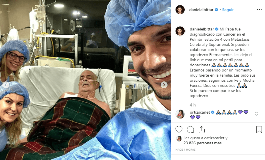 El pasado lunes 7 de octubre, Daniel Elbittar informó a través de Instagram que su padre, Jesús Elbittar, fue 
<b><a href="https://www.univision.com/famosos/daniel-elbittar-pide-oraciones-para-su-padre-enfermo-de-cancer-y-donativos-para-pagar-su-tratamiento-fotos" target="_blank">diagnosticado con cáncer</a></b> en el pulmón, estación 4, con metástasis cerebral y suprarrenal, explicó el actor.