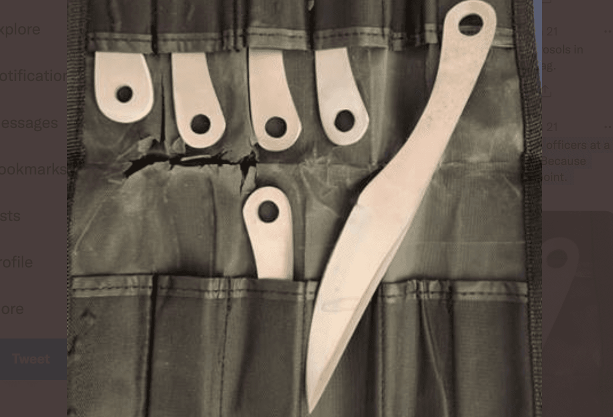 Oficiales en un puesto de control de seguridad del Aeropuerto Internacional de Richmond le quitaron a un pasajero no uno 
<b>sino seis cuchillos</b>. Las armas no están permitidas en la cabina de los aviones, y mucho menos en media docena. 
<br>