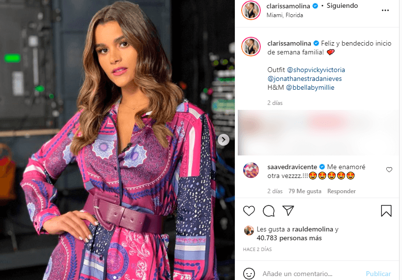 Desde entonces, la pareja ha dado muestra de su amor. Además de compartir momentos juntos en publicaciones e historias, también hemos visto románticos comentarios de parte de ambos. Por ejemplo, hace un par de días Clarissa compartió esta imagen en la que luce un fabuloso traje en distintos tonos de morado y en la que Vicente no dudó en comentar: "¡Me enamoré otra vez!".