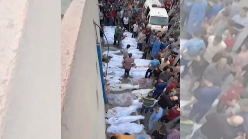 Esta imagen tomada de un vídeo de AFP muestra los cuerpos de los palestinos muertos en un ataque a un campo de refugiados en Jabalia, en el norte de la Franja de Gaza, el 31 de octubre de 2023, en medio de un implacable bombardeo israelí del territorio palestino.Esta imagen tomada de un vídeo de AFPTV muestra los cuerpos de los palestinos muertos en un ataque a un campo de refugiados en Jabalia, en el norte de la Franja de Gaza, el 31 de octubre de 2023, en medio de un implacable bombardeo israelí del territorio palestino.