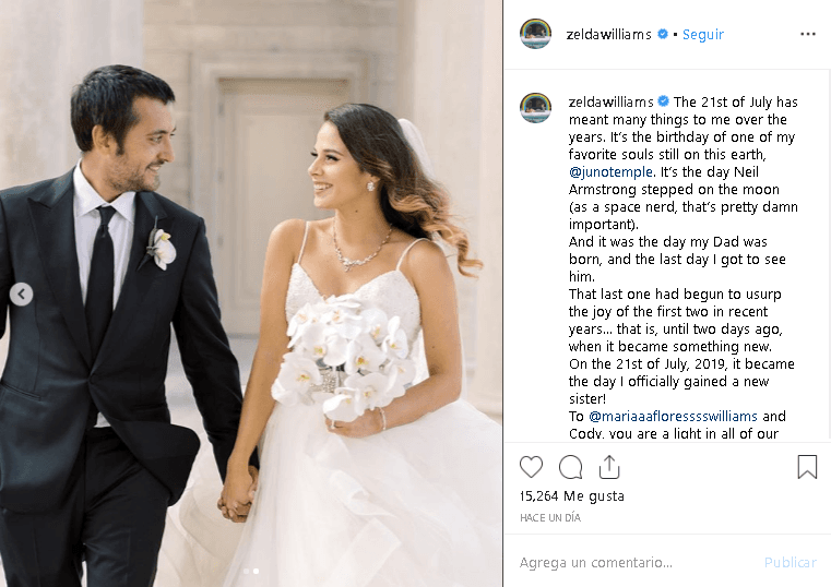 "Es el día en que Neil Armstrong pisó la luna (como un nerd del espacio, eso es muy importante). Y 
<b>fue el día en que nació mi papá</b> y el último día que pude verlo", escribió Zelda.