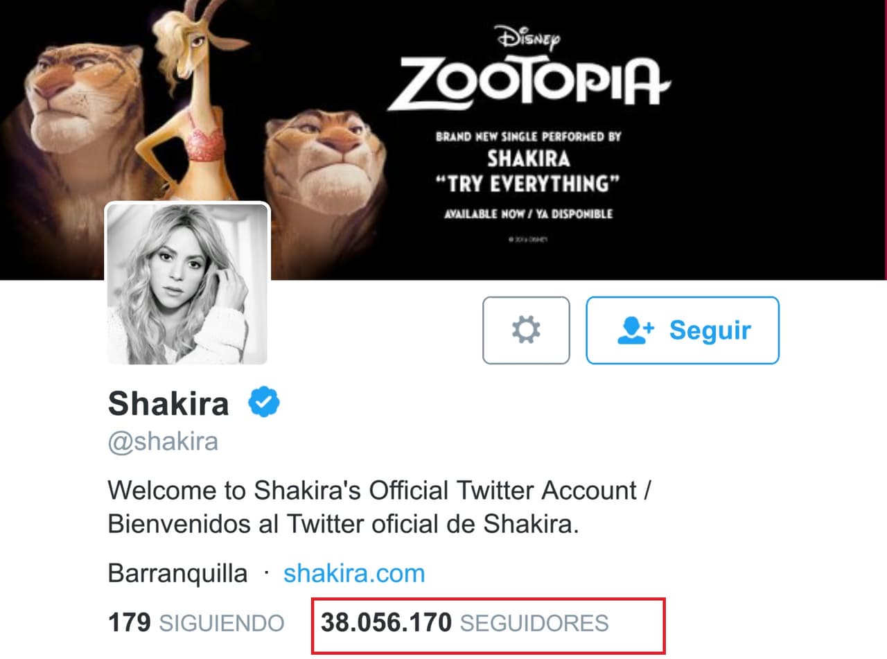 La colombiana es millonaria en seguidores, tiene más de 38 millones de followers, ha dado más de 300 likes y desde su cuenta sigue a Maná, a cantantes como Adam Levine o Blake Shelton.
