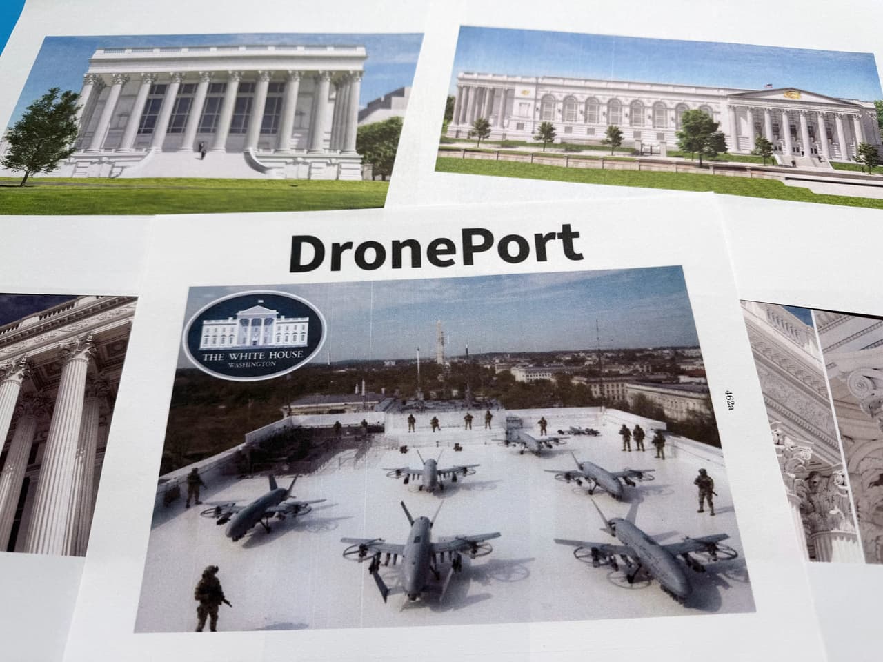 Estas fotografías son representaciones artísticas relacionadas con la construcción del Salón de Baile de la Casa Blanca, incluidas en un documento presentado por la administración Trump ante la Corte Suprema de los Estados Unidos para defender el proyecto de construcción.