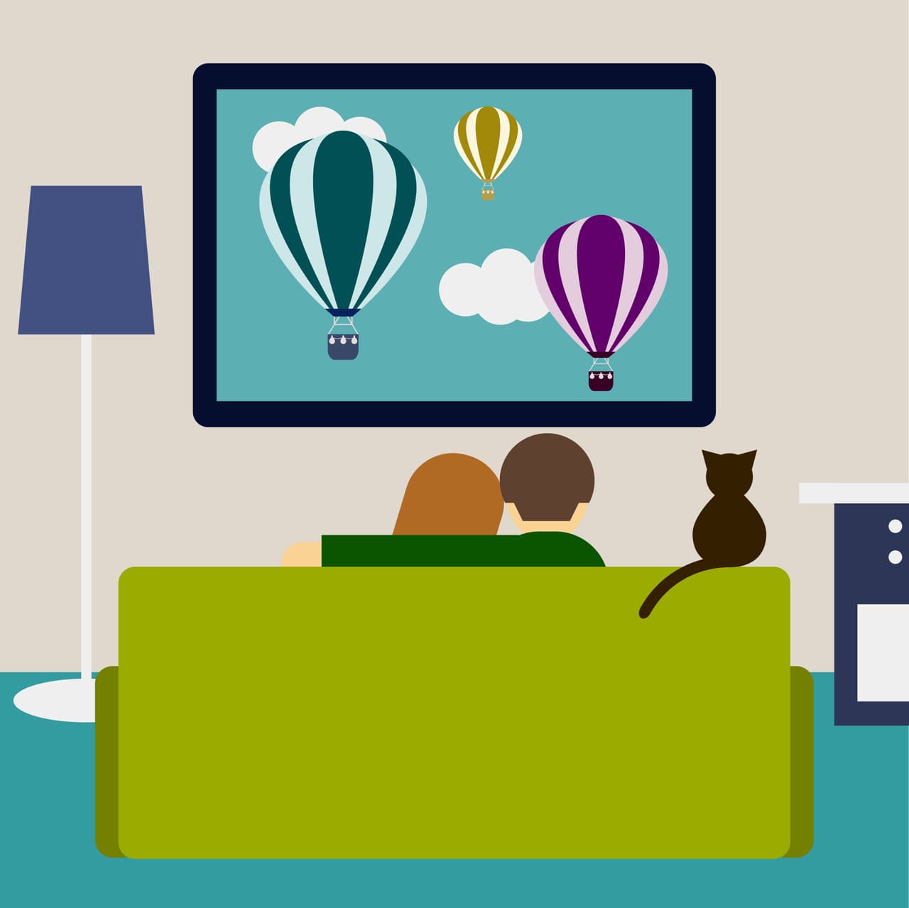 Ilustración pareja viendo TV