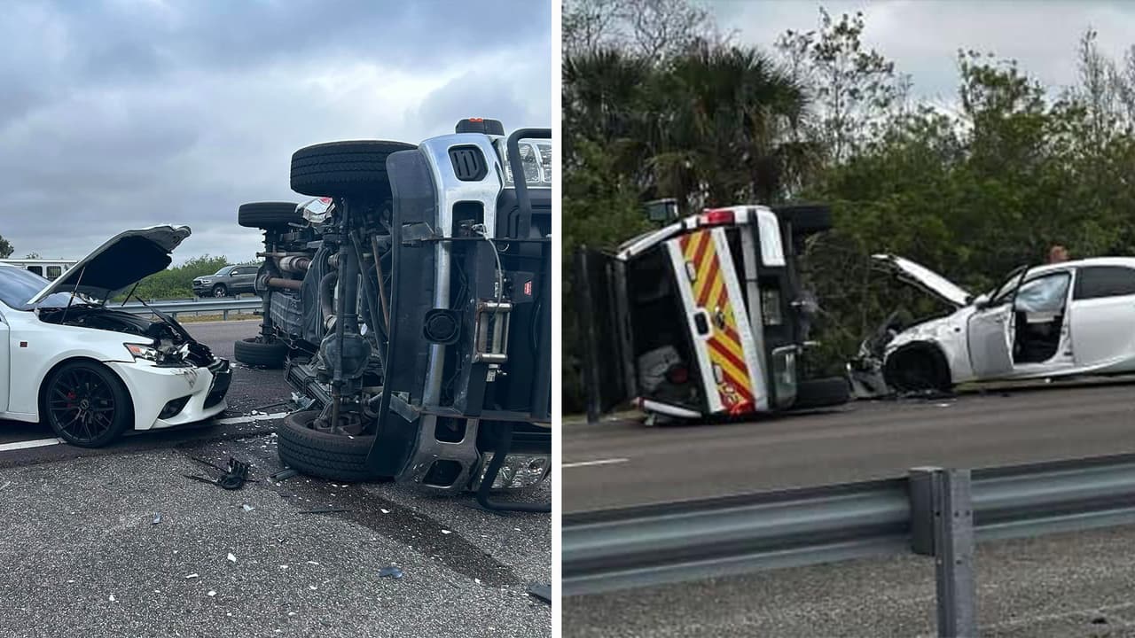 Condado Brevard: Auto choca con camioneta de emergencia en la I-95, jefe de bomberos resulta herido