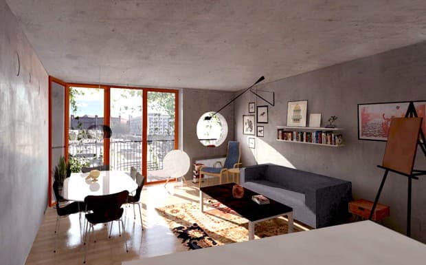 Una mirada al interior de uno de los apartamentos en
<i>Cykelhuset. </i>