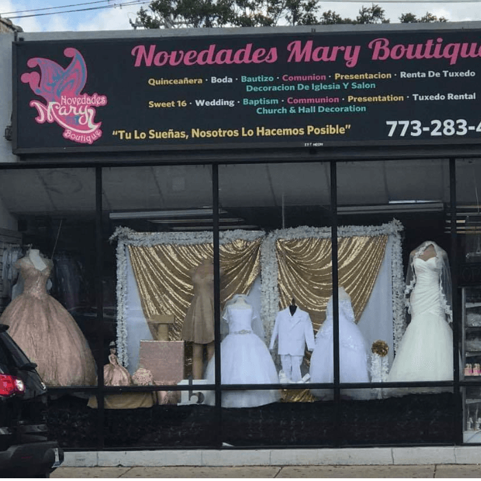 "Mi negocio está localizado en Belmont Cragin. Nos especializamos en ventas de vestidos y accesorios para eventos sociales. La pandemia ha impactado fuerte en esta área".