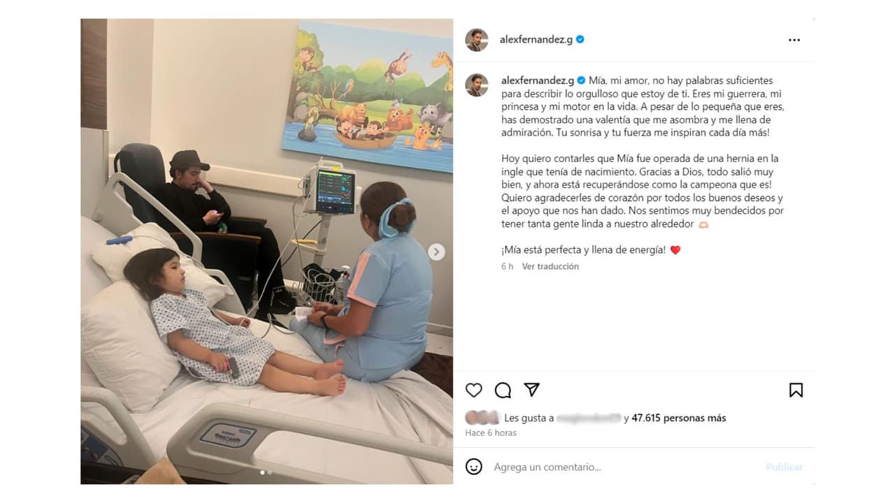 Mía nació con una hernia en la ingle, así lo dio a conocer su papá, Alex Fernández.