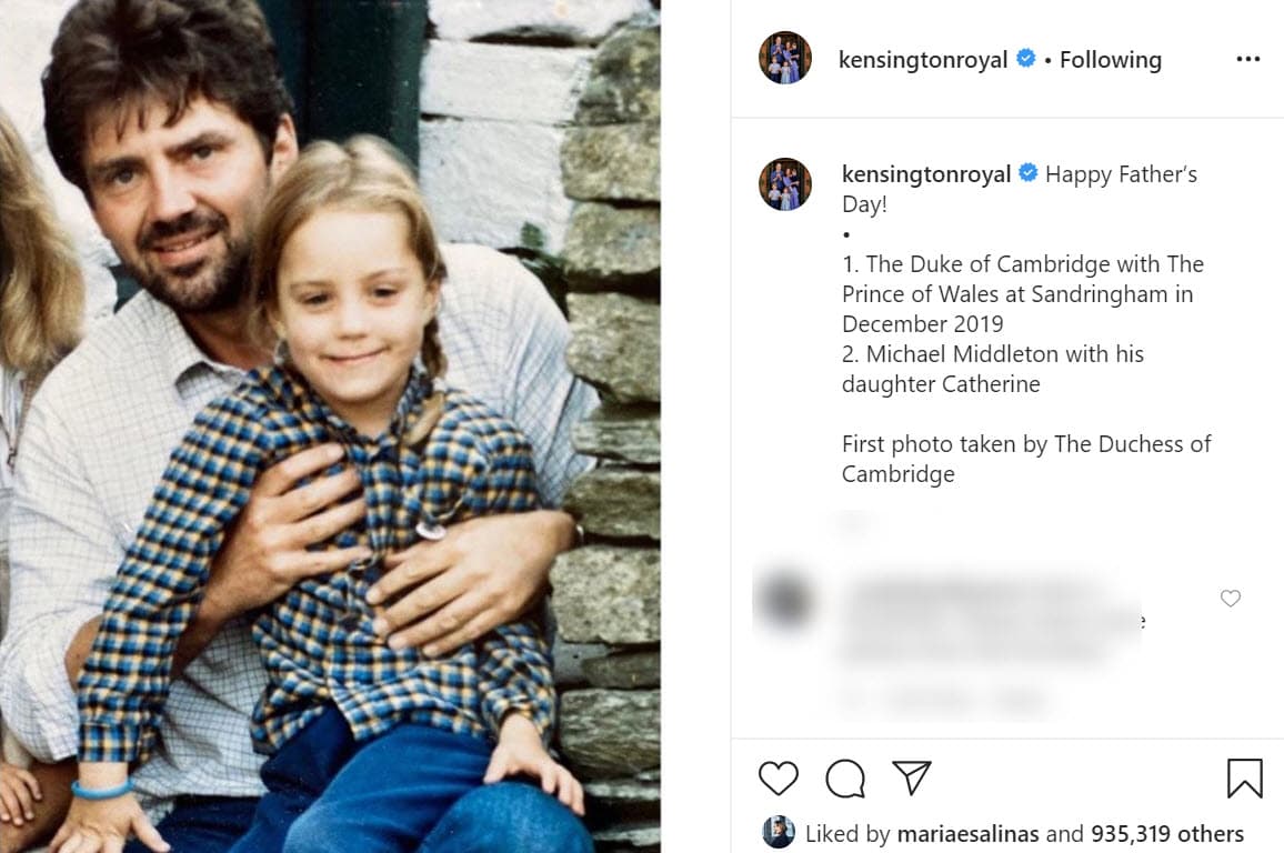 <b><a href="https://www.univision.com/famosos/kate-middleton-y-el-principe-william-sacan-provecho-de-la-salida-de-los-sussex-y-ganan-mas-popularidad-que-ellos-fotos" target="_blank">Kate Middleton</a></b>, la duquesa de Cambridge, celebró a su padre, Michael, con 
<b><a href="https://www.instagram.com/p/CBskP12lRfw/" target="_blank">esta foto </a></b>de antaño en donde a ella se le ve a su lado.