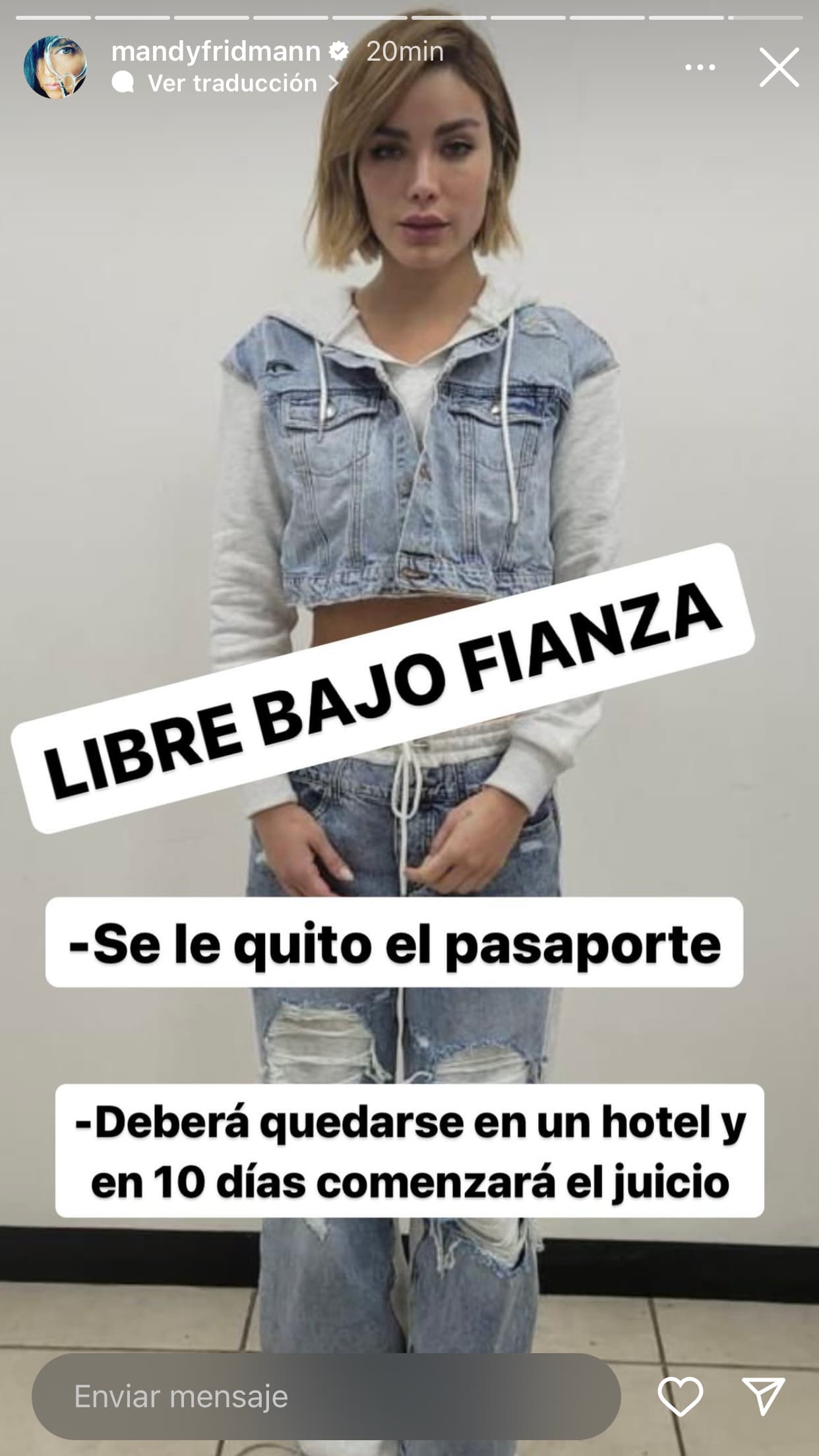 La periodista Mandy Fridmann dio a conocer que Aleska Génesis quedó "libre bajo fianza".