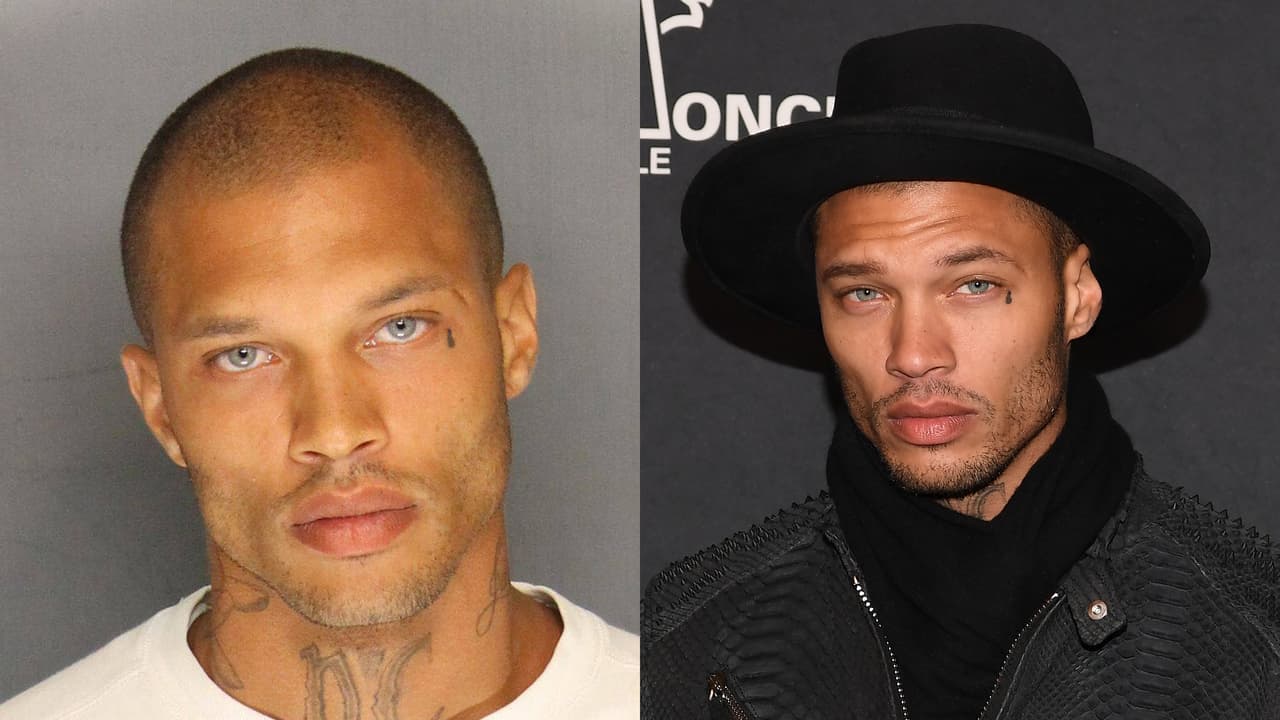 A la izquierda Jeremy Meeks en la fotografía oficial del Departamento de Policía de Stockton, en 2014. A la derecha durante su participación en la Semana de la Moda de Nueva York, en 2017.