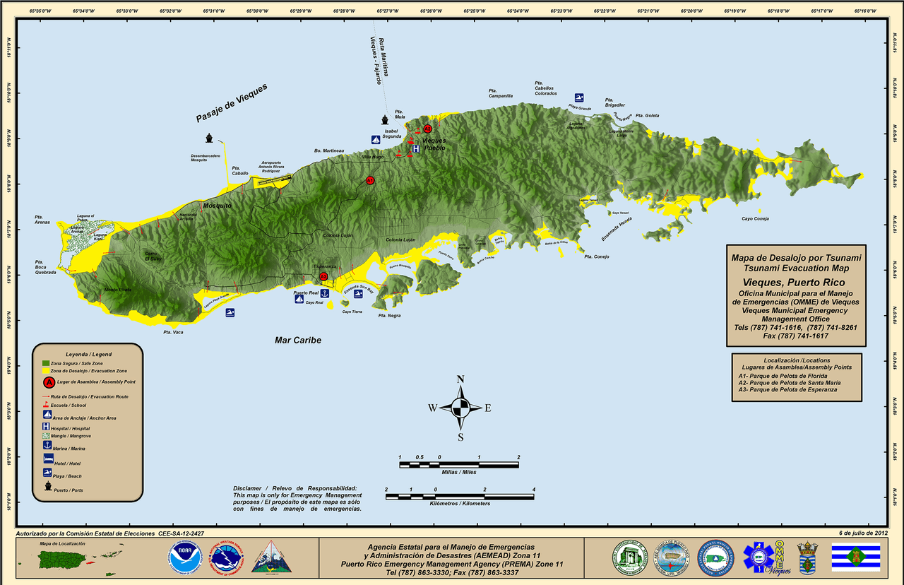 Mapa de desalojo de Vieques