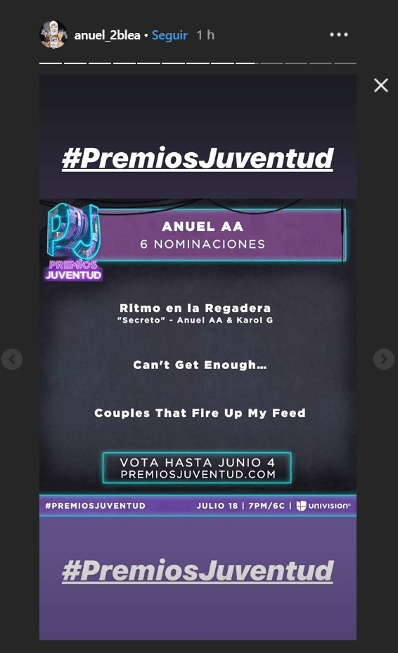 Anuel AA compartió la historia en la que se dieron a conocer sus seis nominaciones.