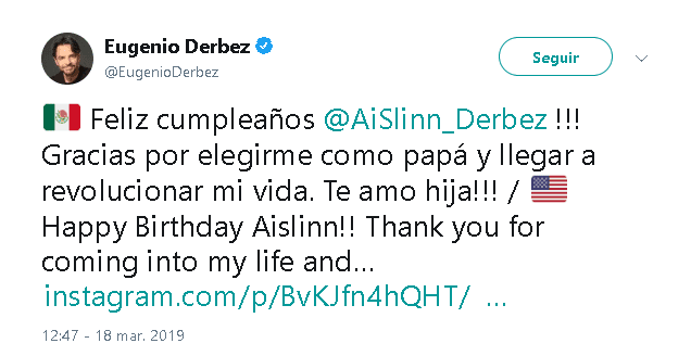 Eugenio Derbez también hizo pública la felicitación, en inglés y español, a través de 
<b><a href="https://twitter.com/EugenioDerbez" target="_blank">su cuenta de Twitter</a></b>.