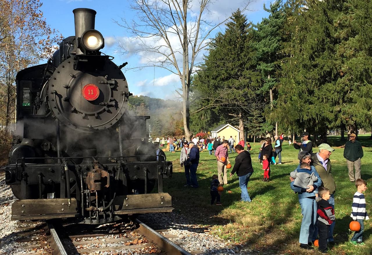 <b><a href="https://everettrailroad.com/" target="_blank">Everett Railroad</a></b>: Sube a bordo de un antiguo tren a vapor con The Everett Railroad Company. El viaje en tren de una hora te llevará al huerto de calabazas, donde los niños pueden elegir una calabaza.